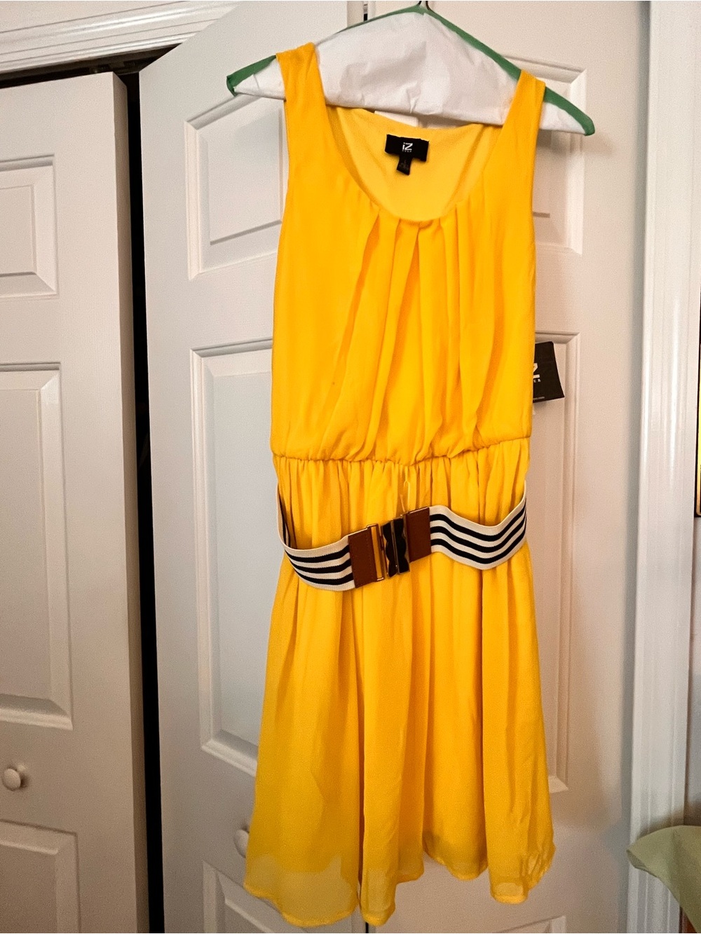 IZ Byer Yellow Sleeveless Belted Dress